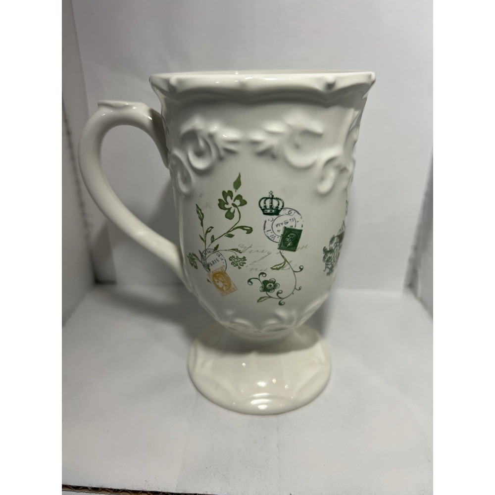 Vintage Mikasa Antique Countryside Pear Butterfly Bird Footed Pedestal Mugs - Picture 2 of 6
